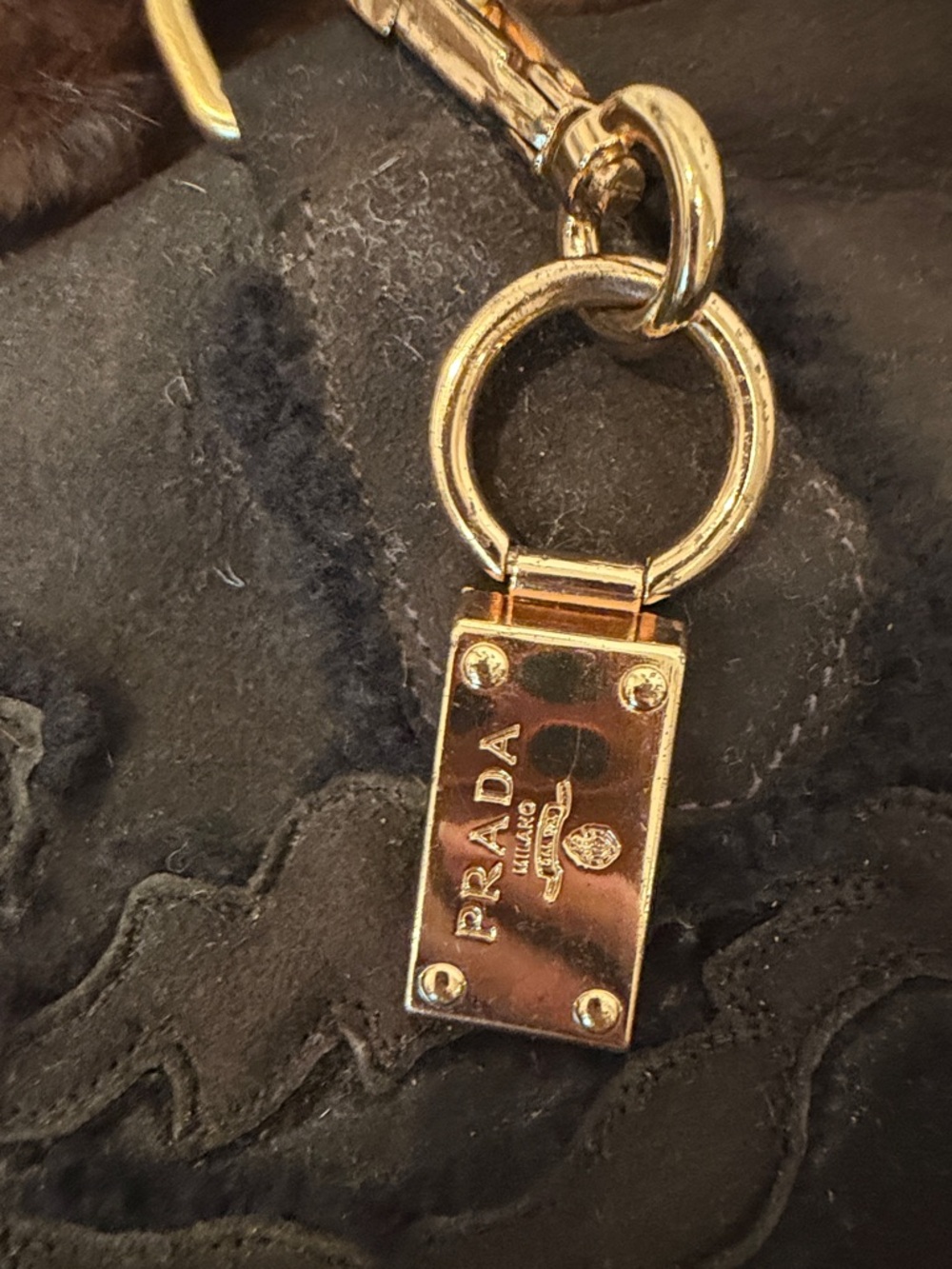 Prada Brown Suede Tote with Mink Fur Trim and Gold Hardware - Picture 9 of 15